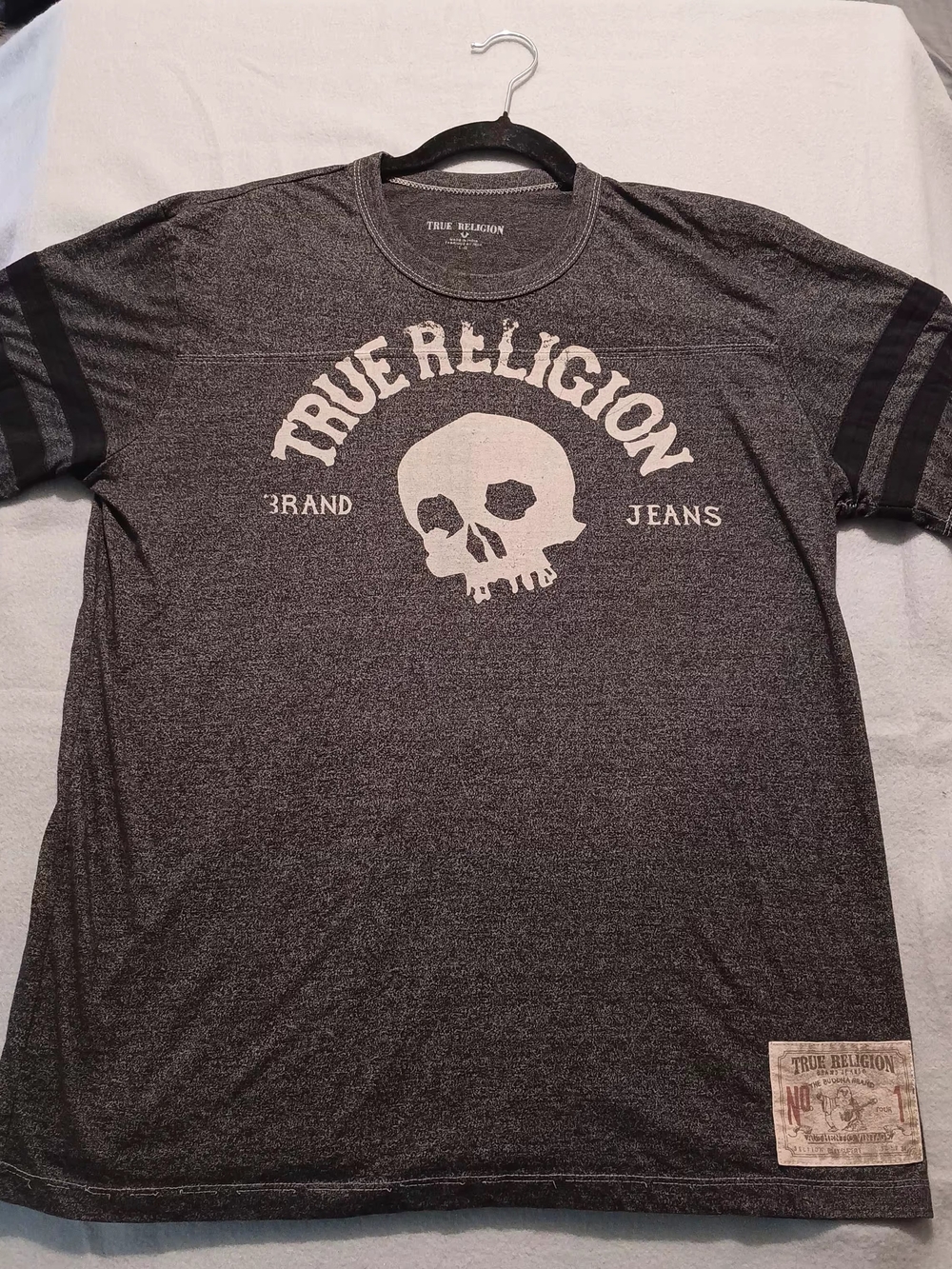 True Religion Charcoal Gray Skull Logo Short Sleeve Tee
